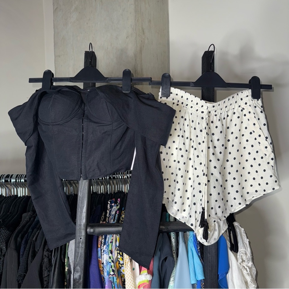 LPA x FWRD Top 500 Linen Corset Crop Top & FARM Rio Polka Dot Linen Shorts Set - Picture 5 of 17